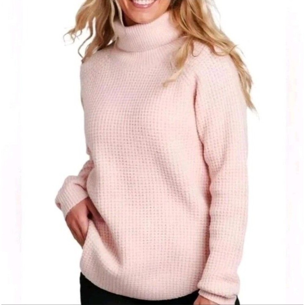 Kuhl Women’s Sienna Cowl Neck Sweater Soft Pink Waffle Knit Pullover Size Large